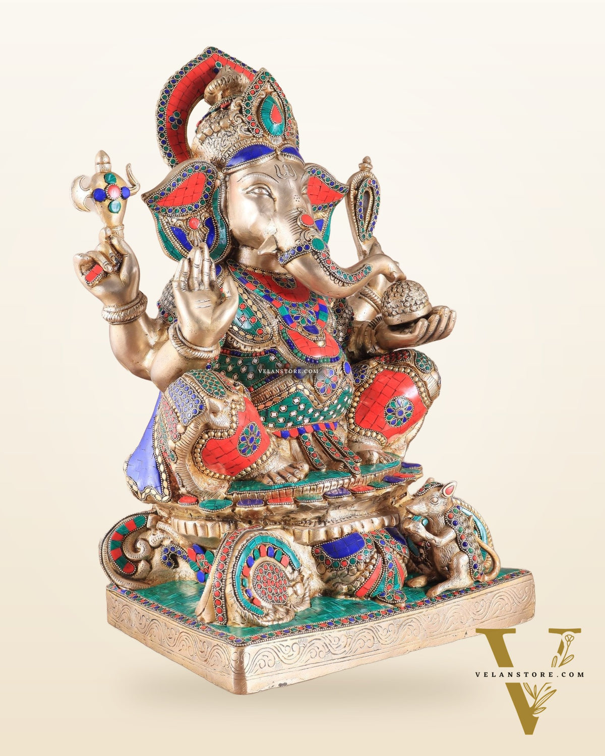 Brass Superfine Lord Ganesha Idol - 22 Inch meenakari
