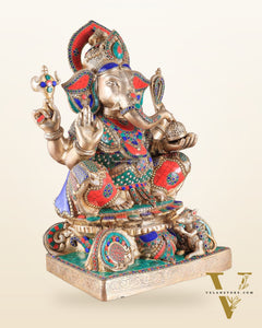 Brass Superfine Lord Ganesha Idol - 22 Inch meenakari