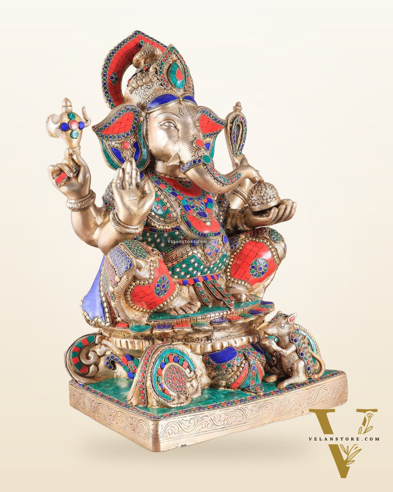 Brass Superfine Lord Ganesha Idol - 22 Inch meenakari