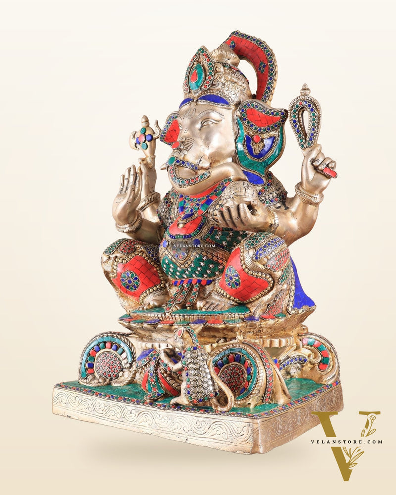 Brass Superfine Lord Ganesha Idol - 22 Inch meenakari