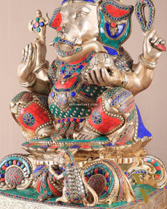Brass Superfine Lord Ganesha Idol - 22 Inch meenakari