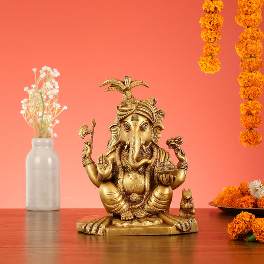 Brass Superfine Lord Ganesha Idol - 8.5 Inch Height