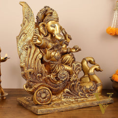 Brass Superfine Lord Ganesha Idol on Swan Chariot - 21.5 Inches