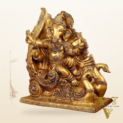 Brass Superfine Lord Ganesha Idol on Swan Chariot - 21.5 Inches