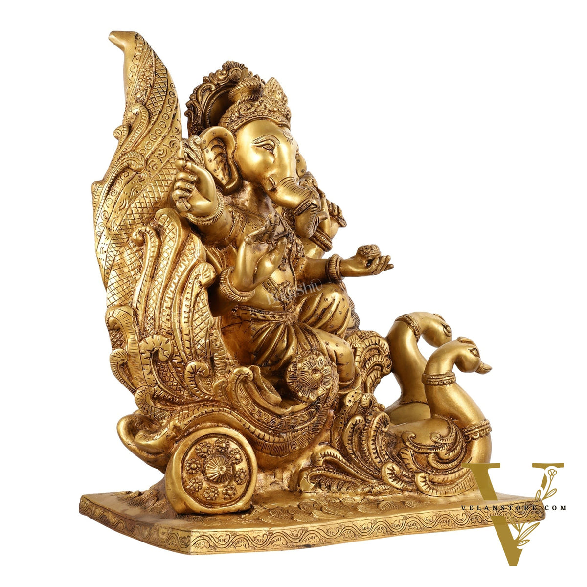 Brass Superfine Lord Ganesha Idol on Swan Chariot - 21.5 Inches