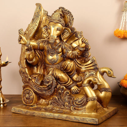 Brass Superfine Lord Ganesha Idol on Swan Chariot - 21.5 Inches