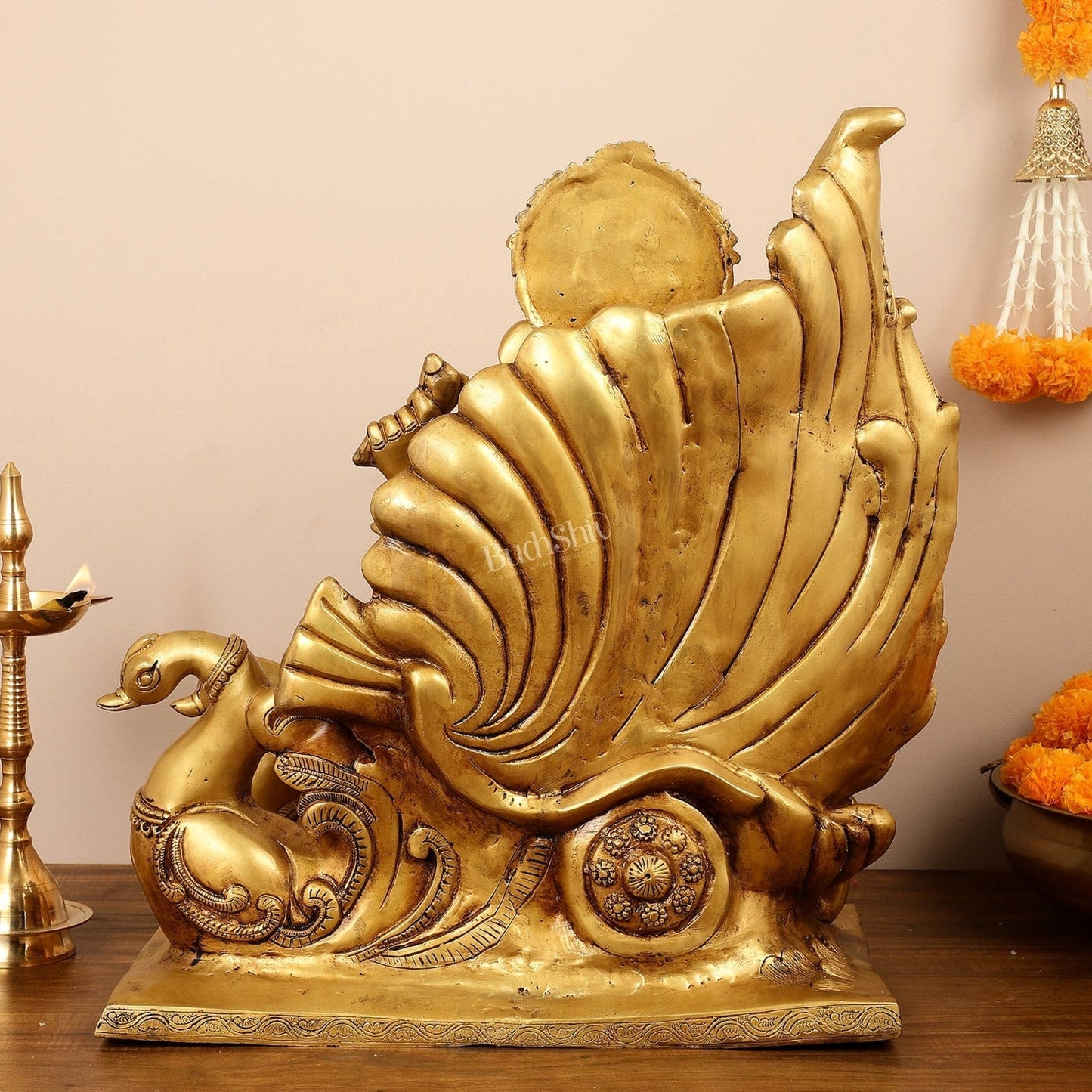 Brass Superfine Lord Ganesha Idol on Swan Chariot - 21.5 Inches