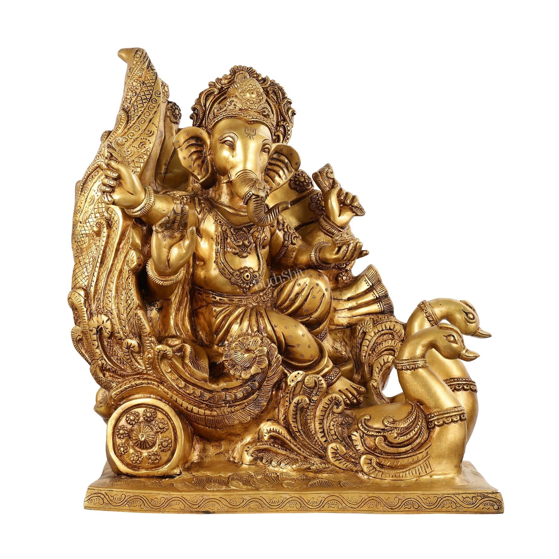 Brass Superfine Lord Ganesha Idol on Swan Chariot - 21.5 Inches