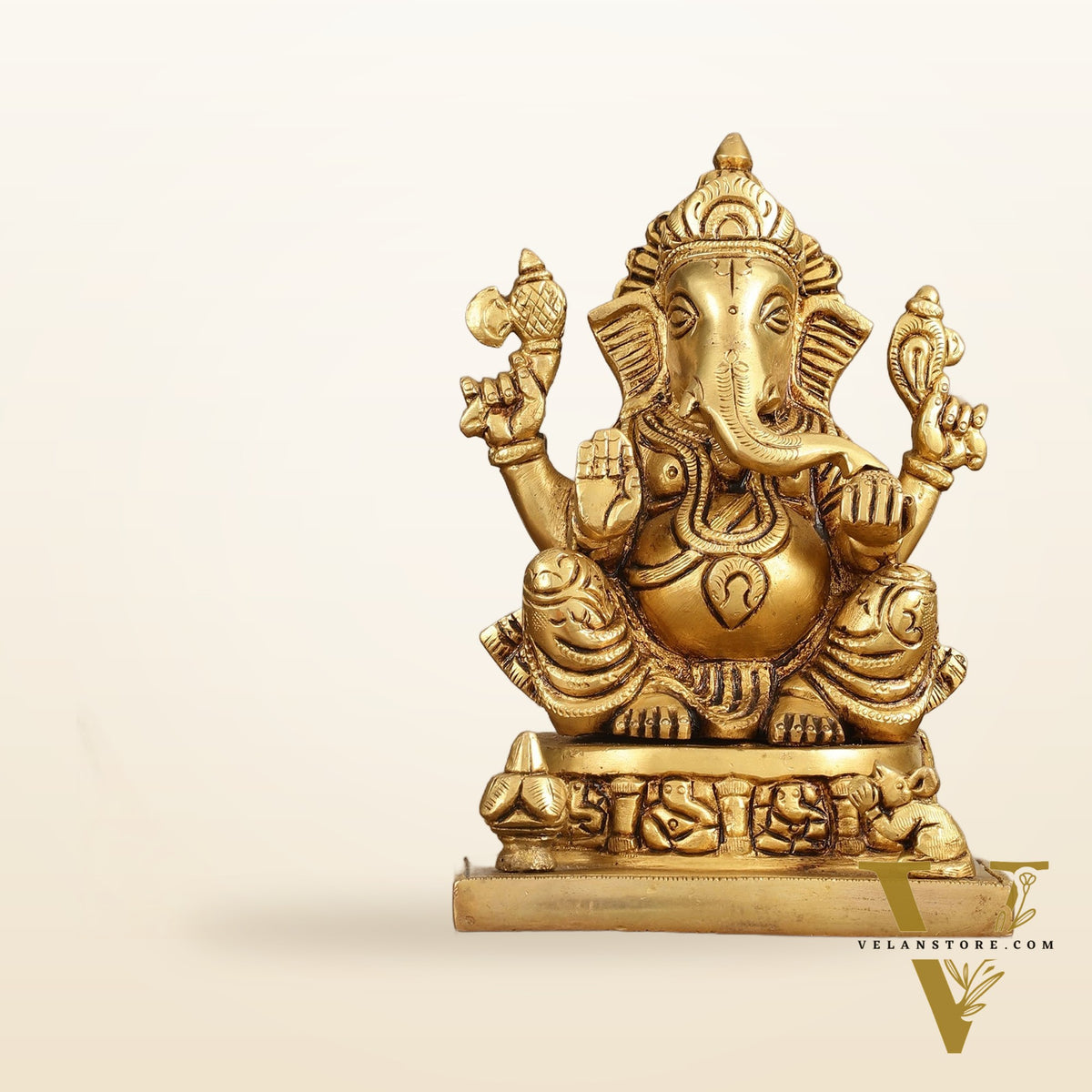 Brass Superfine Lord Ganesha Idol with Ashtavinayaka Carvings - 6.5 Inch