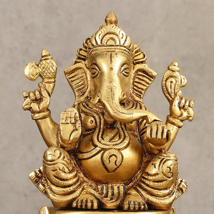 Brass Superfine Lord Ganesha Idol with Ashtavinayaka Carvings - 6.5 Inch