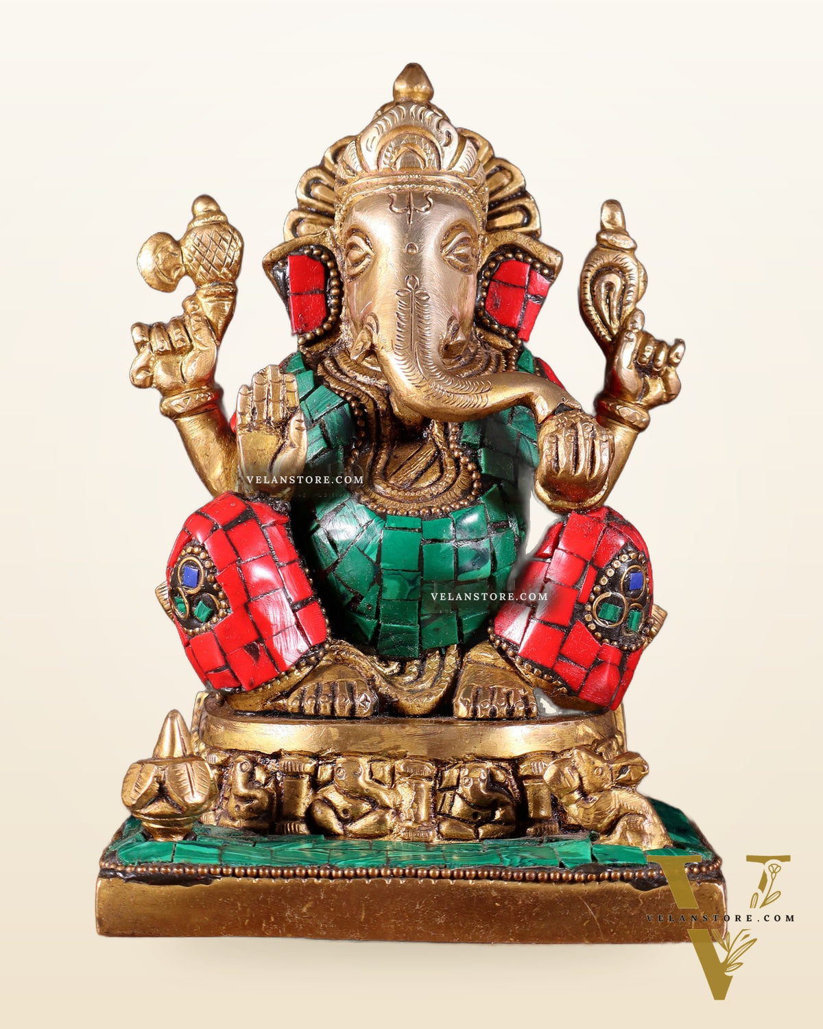 Brass Superfine Lord Ganesha Idol with Ashtavinayaka meenakari - 6.5 Inch