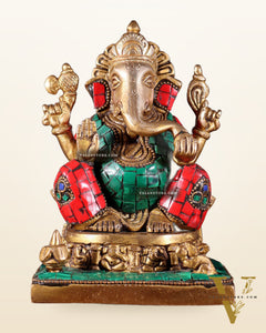Brass Superfine Lord Ganesha Idol with Ashtavinayaka meenakari - 6.5 Inch