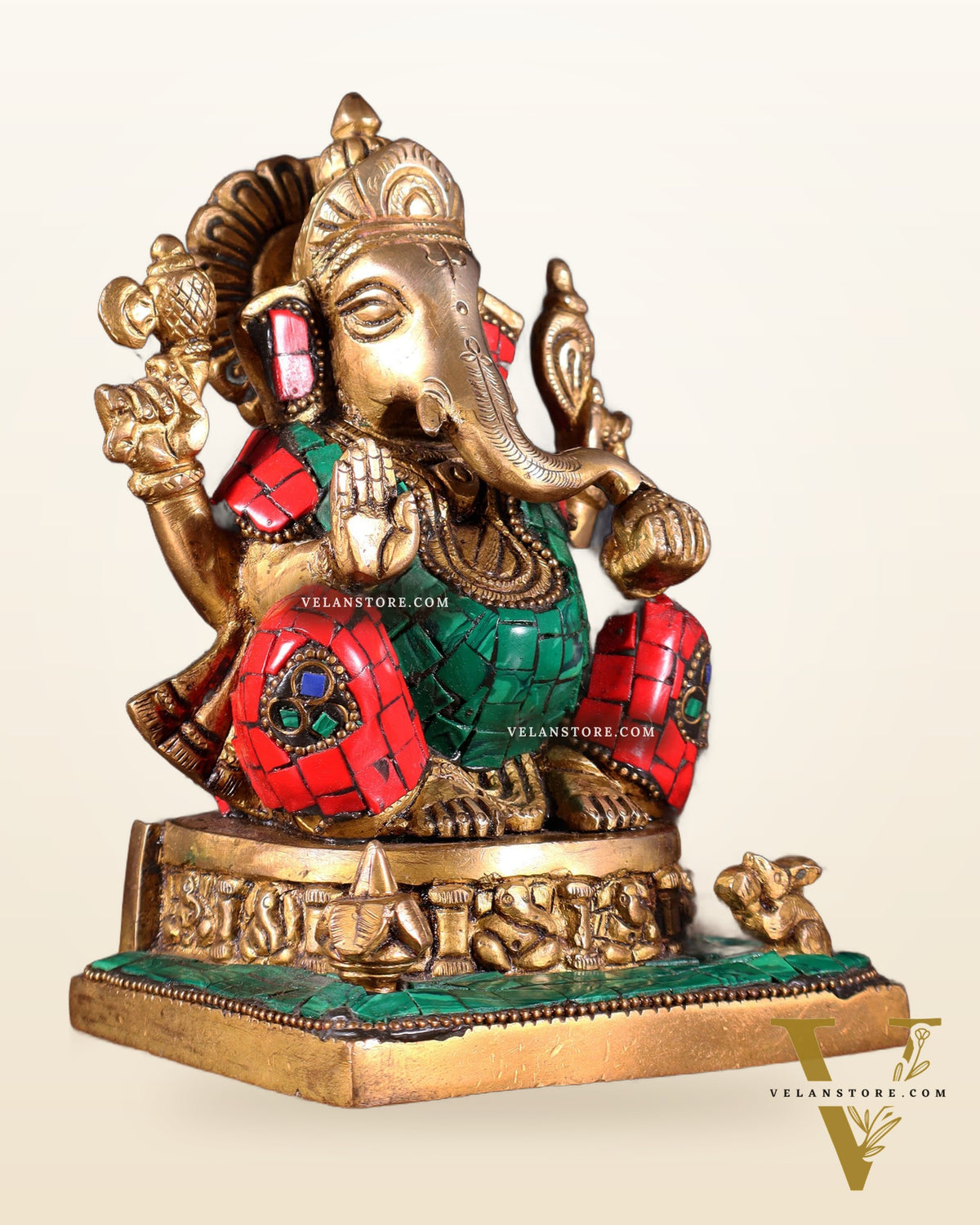 Brass Superfine Lord Ganesha Idol with Ashtavinayaka meenakari - 6.5 Inch