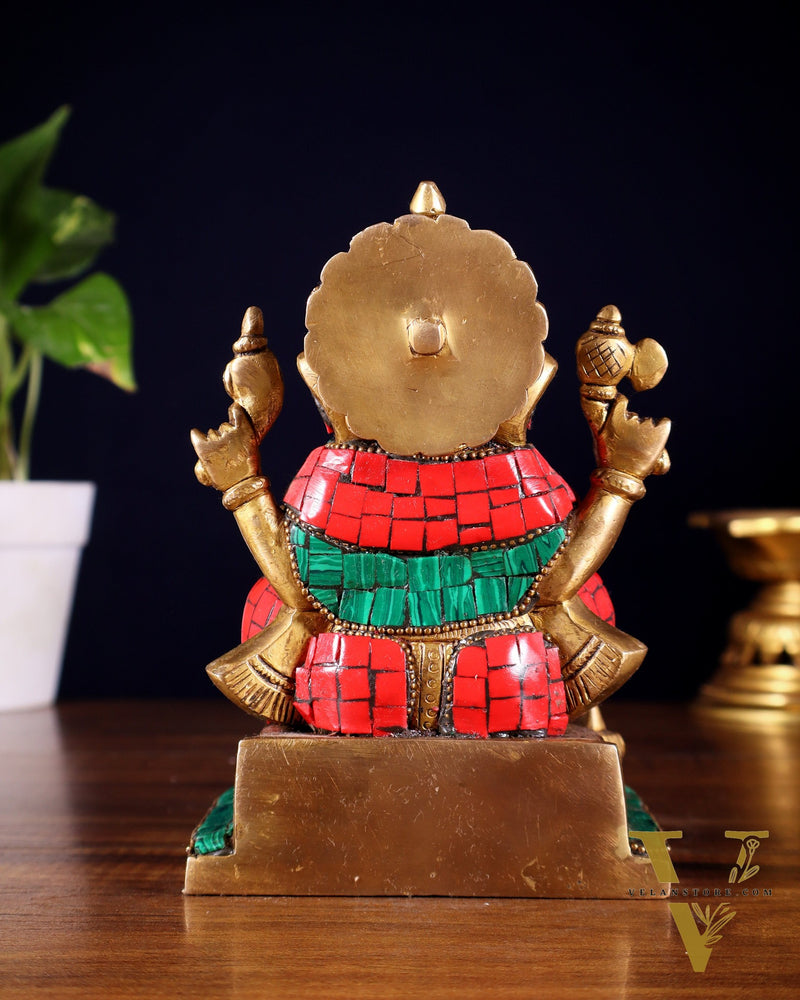 Brass Superfine Lord Ganesha Idol with Ashtavinayaka meenakari - 6.5 Inch