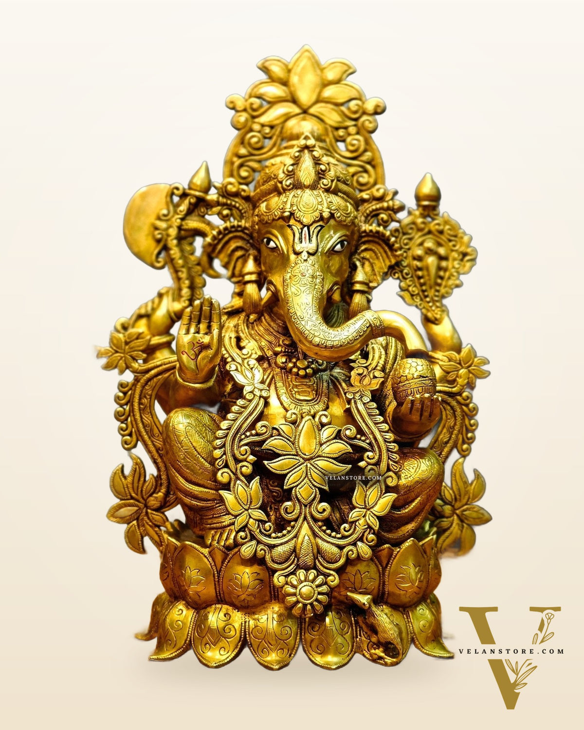 Brass Superfine Lord Ganesha Idol with Lotus – 23.5 Inches Tall