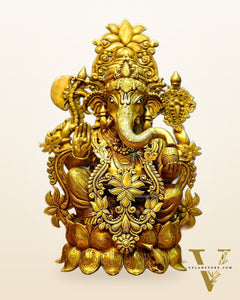 Brass Superfine Lord Ganesha Idol with Lotus – 23.5 Inches Tall