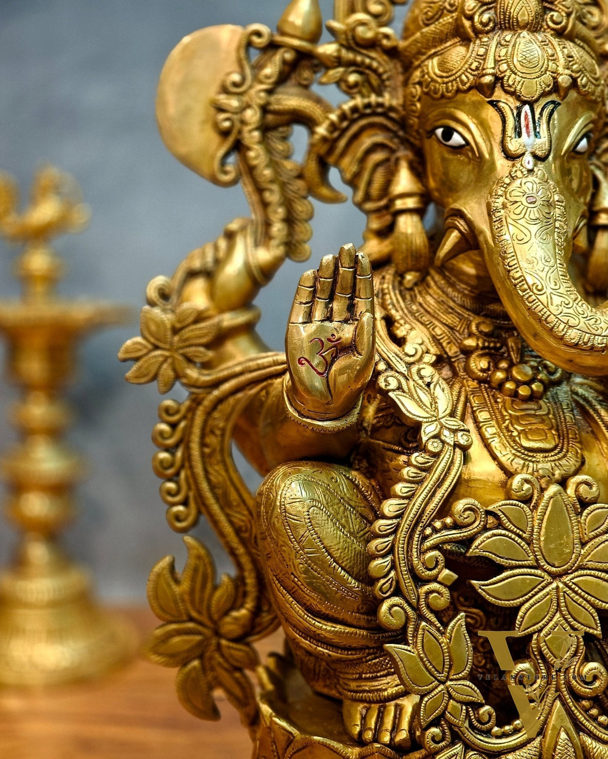 Brass Superfine Lord Ganesha Idol with Lotus – 23.5 Inches Tall