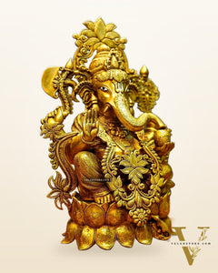 Brass Superfine Lord Ganesha Idol with Lotus – 23.5 Inches Tall