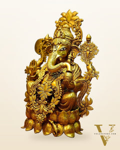 Brass Superfine Lord Ganesha Idol with Lotus – 23.5 Inches Tall