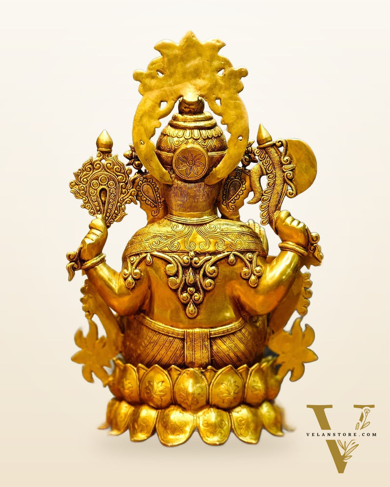 Brass Superfine Lord Ganesha Idol with Lotus – 23.5 Inches Tall