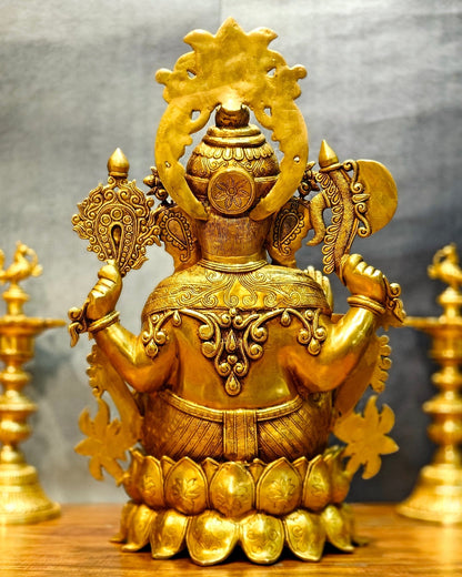 Brass Superfine Lord Ganesha Idol with Lotus – 23.5 Inches Tall