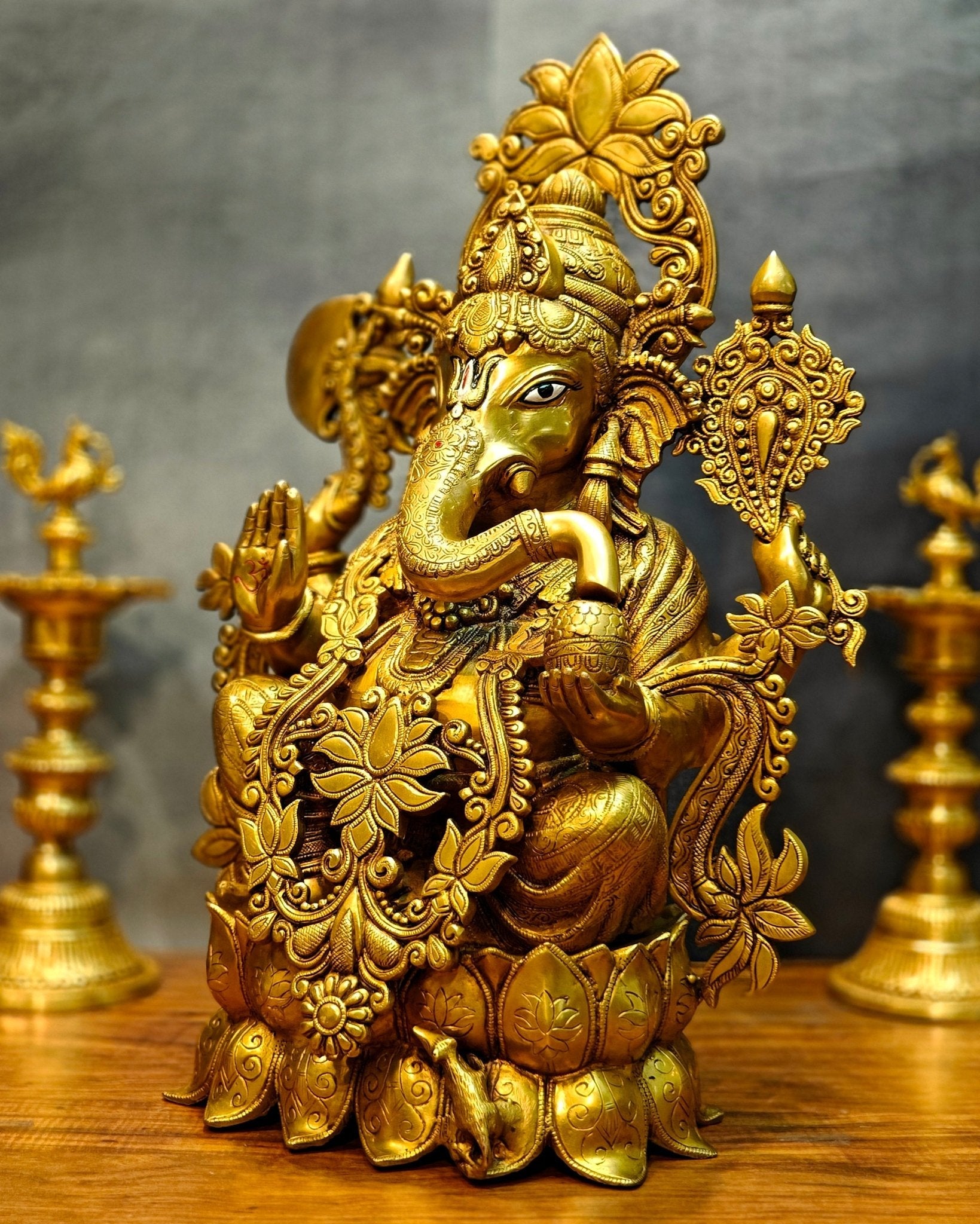 Brass Superfine Lord Ganesha Idol with Lotus – 23.5 Inches Tall