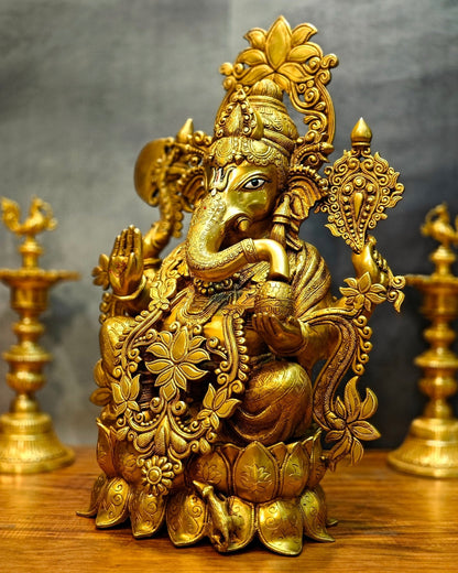 Brass Superfine Lord Ganesha Idol with Lotus – 23.5 Inches Tall