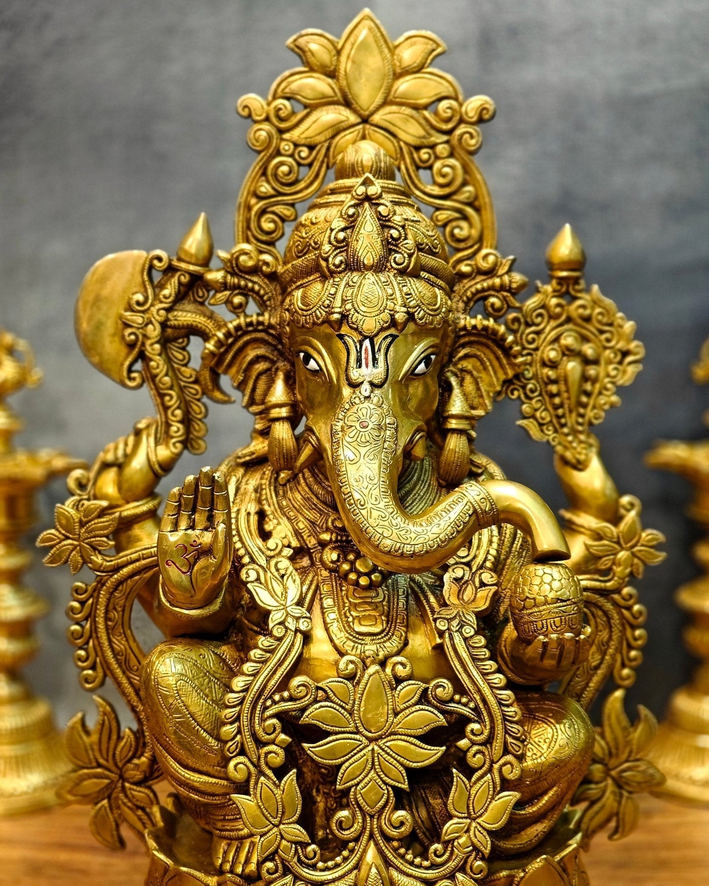Brass Superfine Lord Ganesha Idol with Lotus – 23.5 Inches Tall