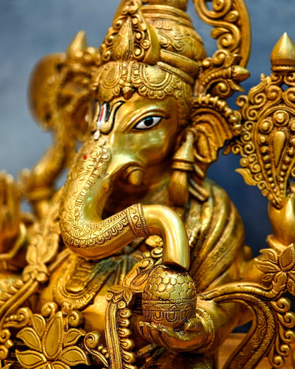 Brass Superfine Lord Ganesha Idol with Lotus – 23.5 Inches Tall