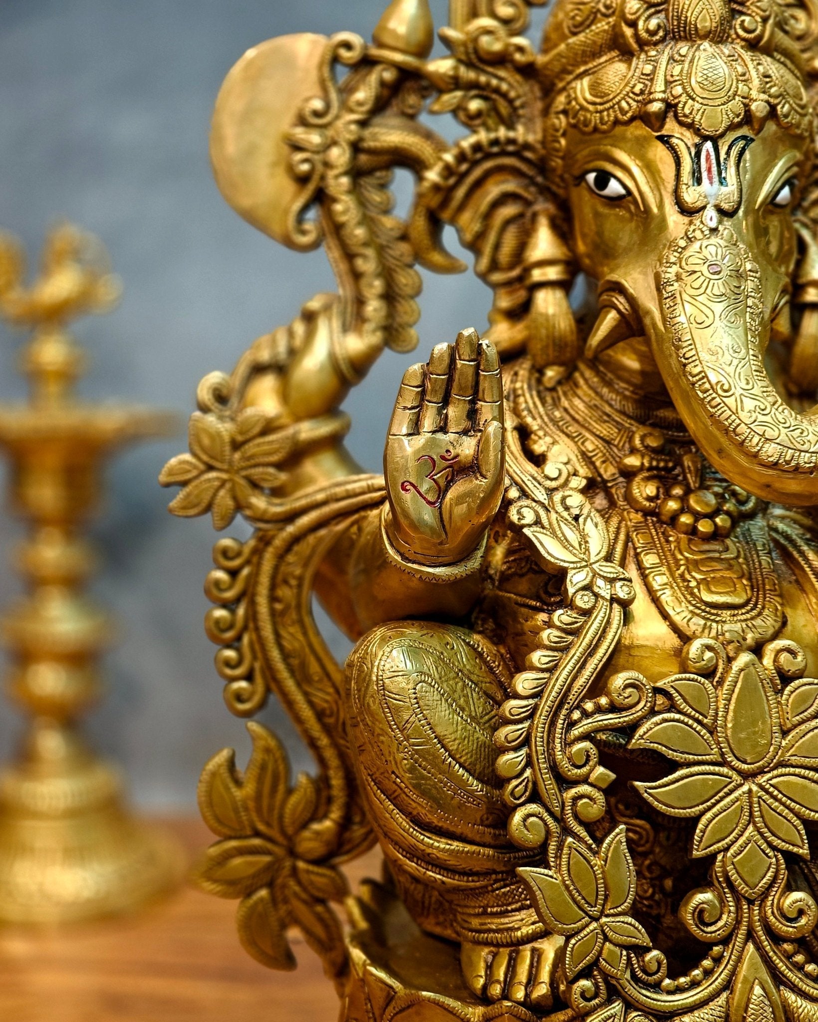 Brass Superfine Lord Ganesha Idol with Lotus – 23.5 Inches Tall