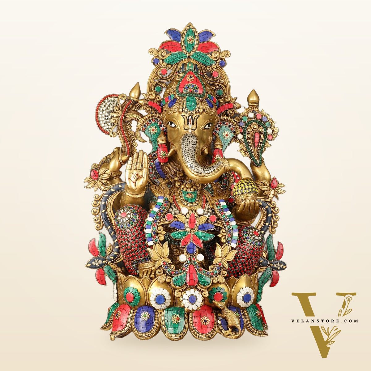 Brass Superfine Lord Ganesha Idol with Lotus - 24" Height