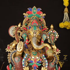 Brass Superfine Lord Ganesha Idol with Lotus - 24" Height