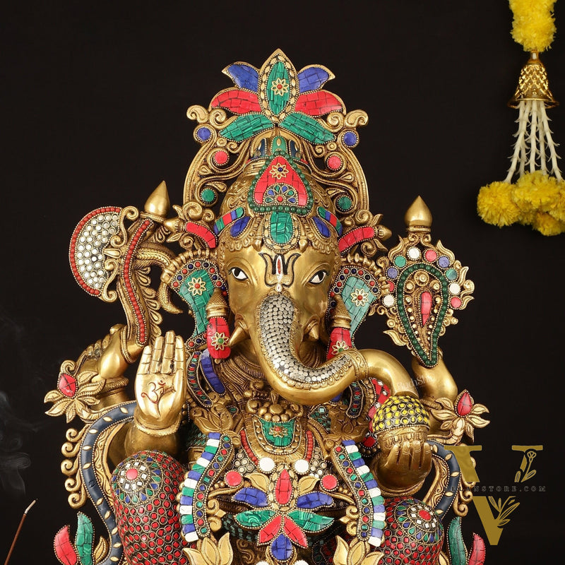 Brass Superfine Lord Ganesha Idol with Lotus - 24" Height