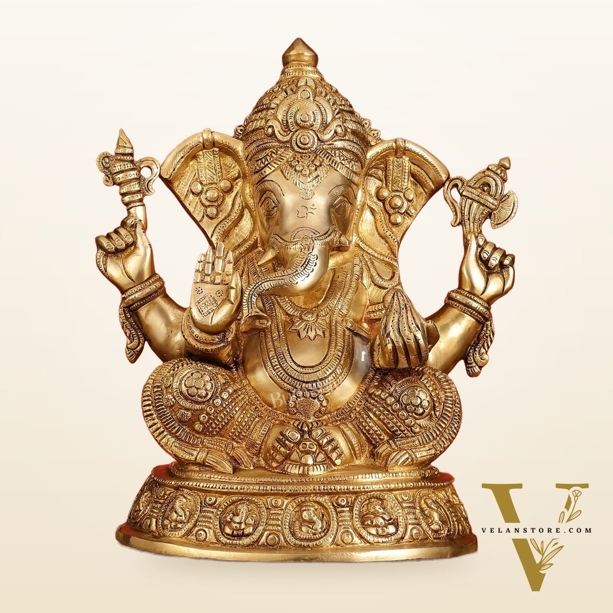 Brass Superfine Lord Ganesha Idol with right side trunk 15 inch