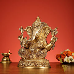 Brass Superfine Lord Ganesha Idol with right side trunk 15 inch