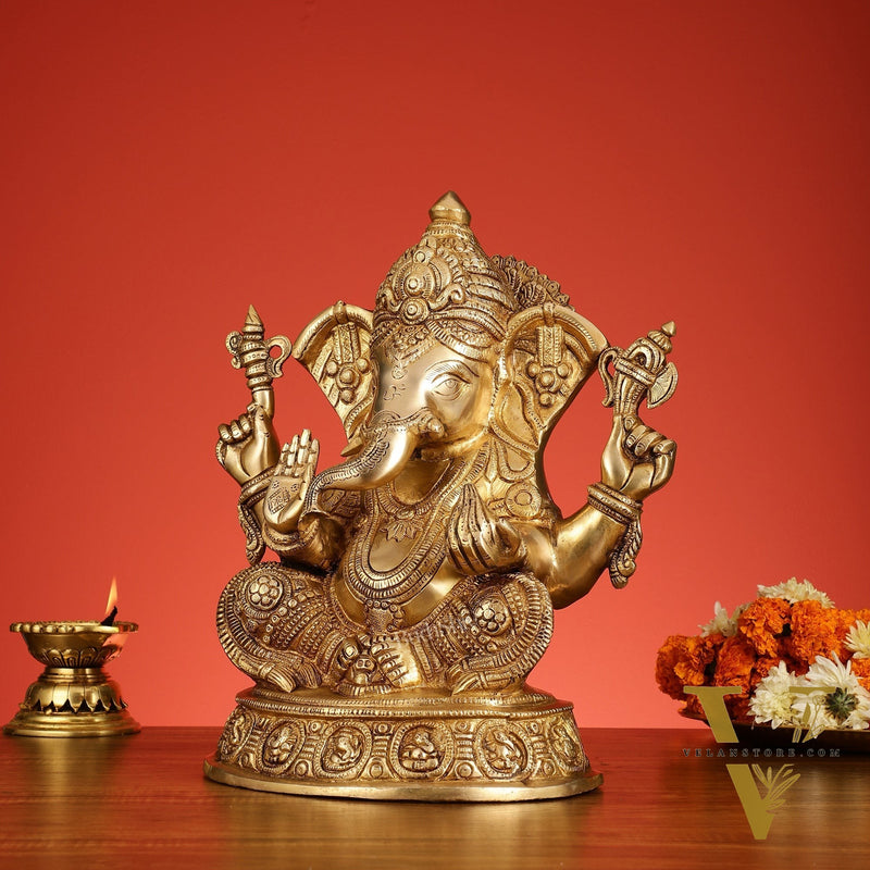 Brass Superfine Lord Ganesha Idol with right side trunk 15 inch