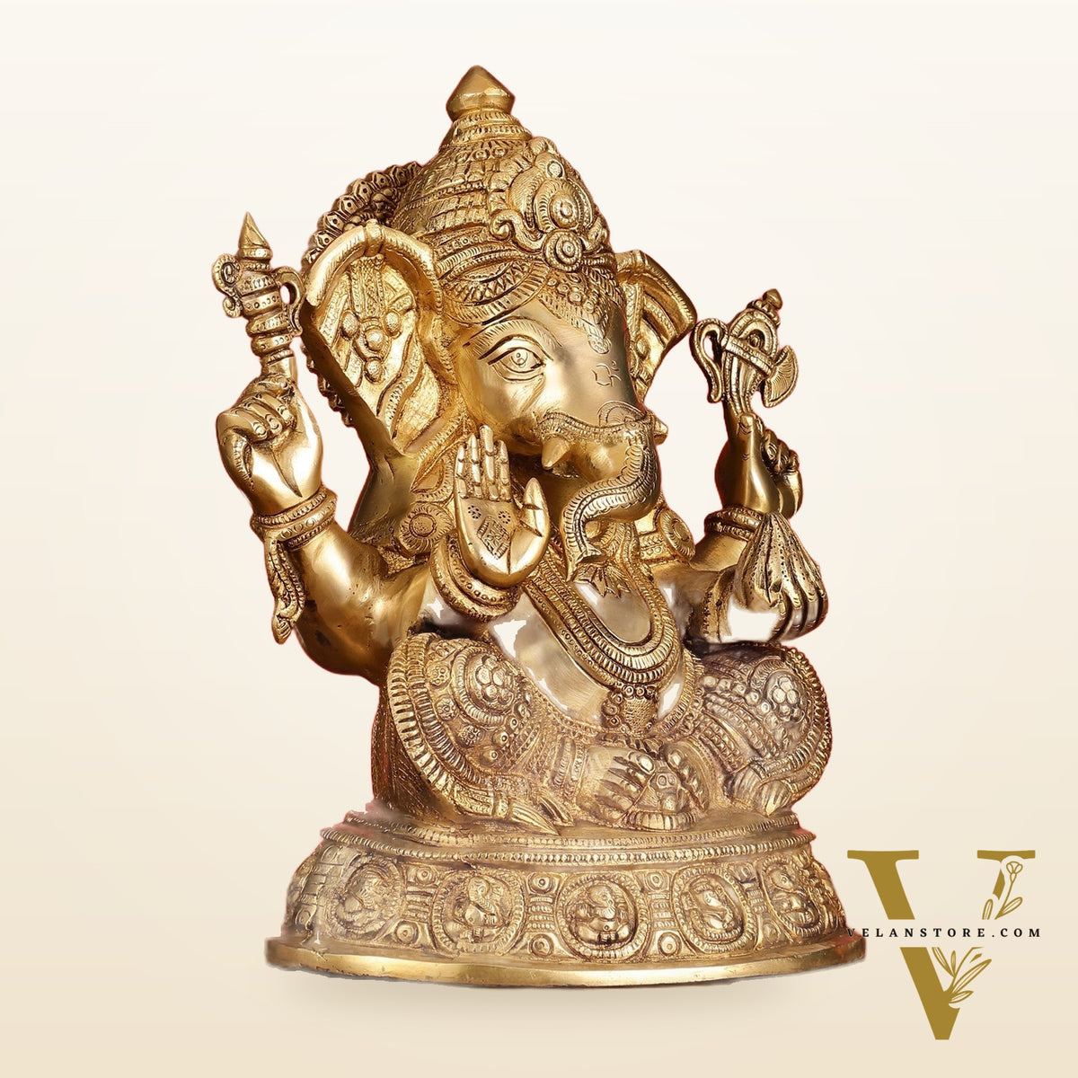 Brass Superfine Lord Ganesha Idol with right side trunk 15 inch