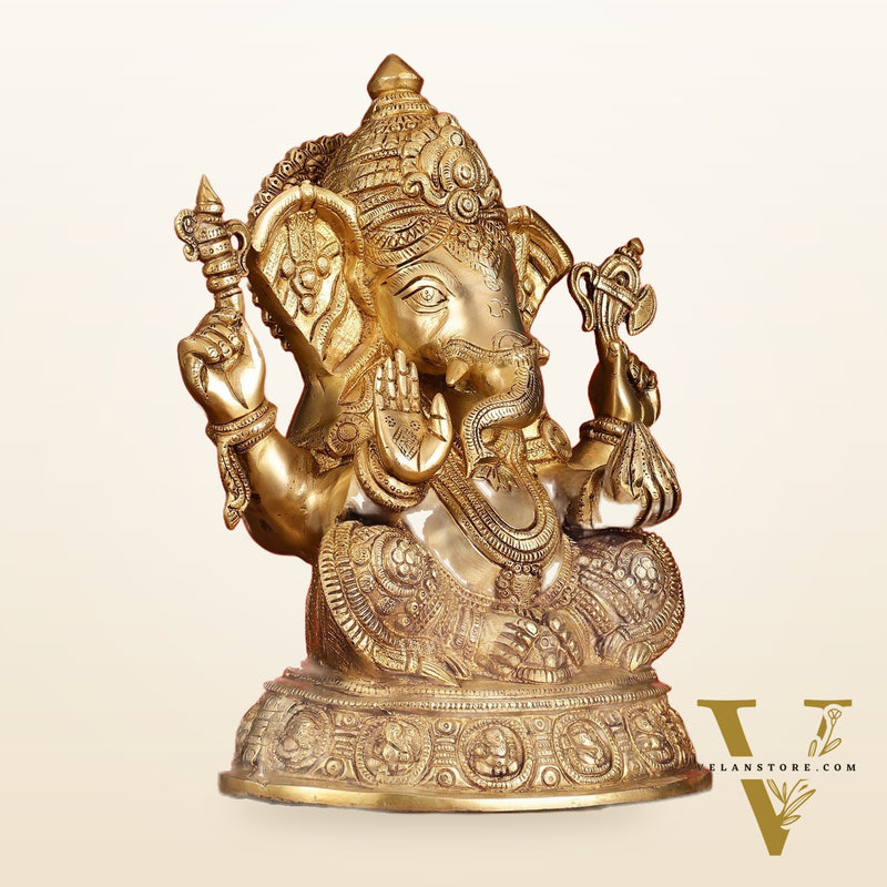 Brass Superfine Lord Ganesha Idol with right side trunk 15 inch