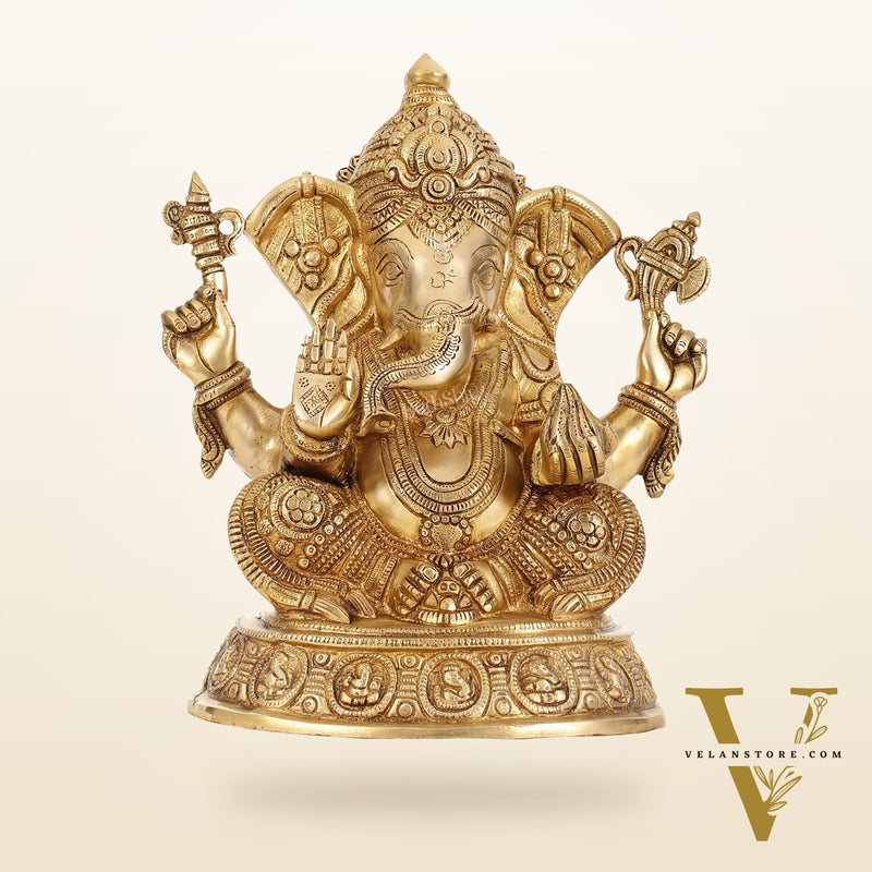 Brass Superfine Lord Ganesha Idol with right side trunk 15 inch