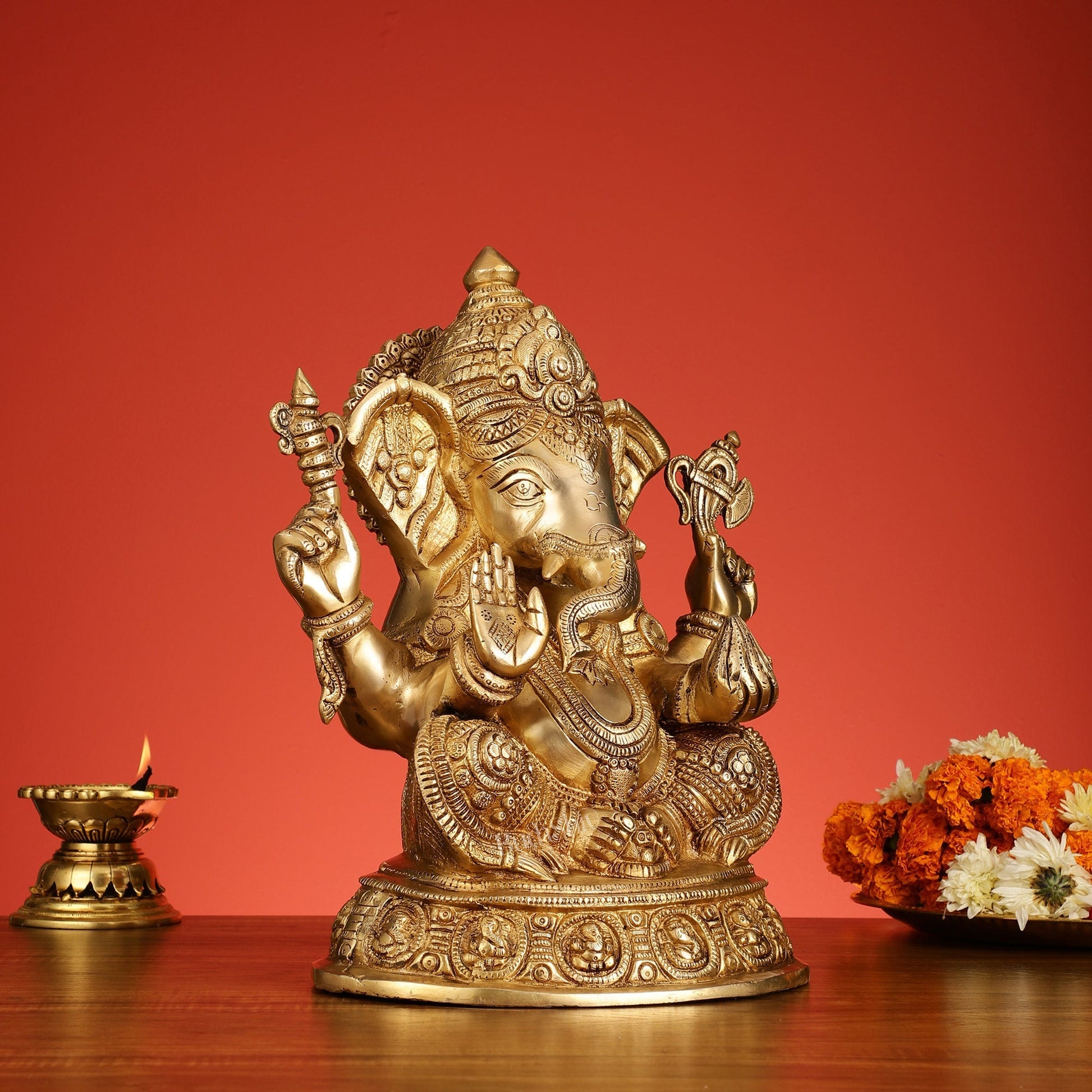 Brass Superfine Lord Ganesha Idol with right side trunk 15 inch