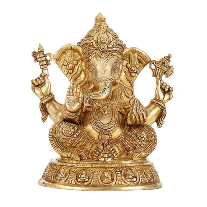Brass Superfine Lord Ganesha Idol with right side trunk 15 inch