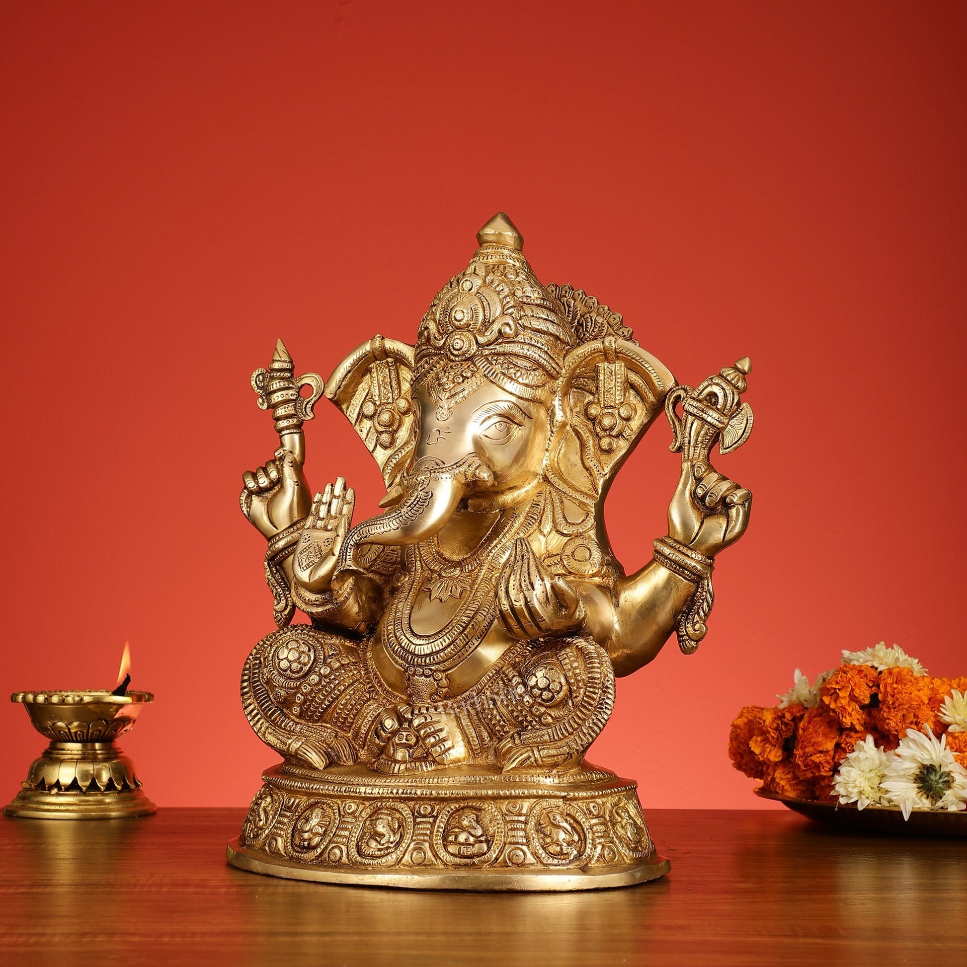 Brass Superfine Lord Ganesha Idol with right side trunk 15 inch