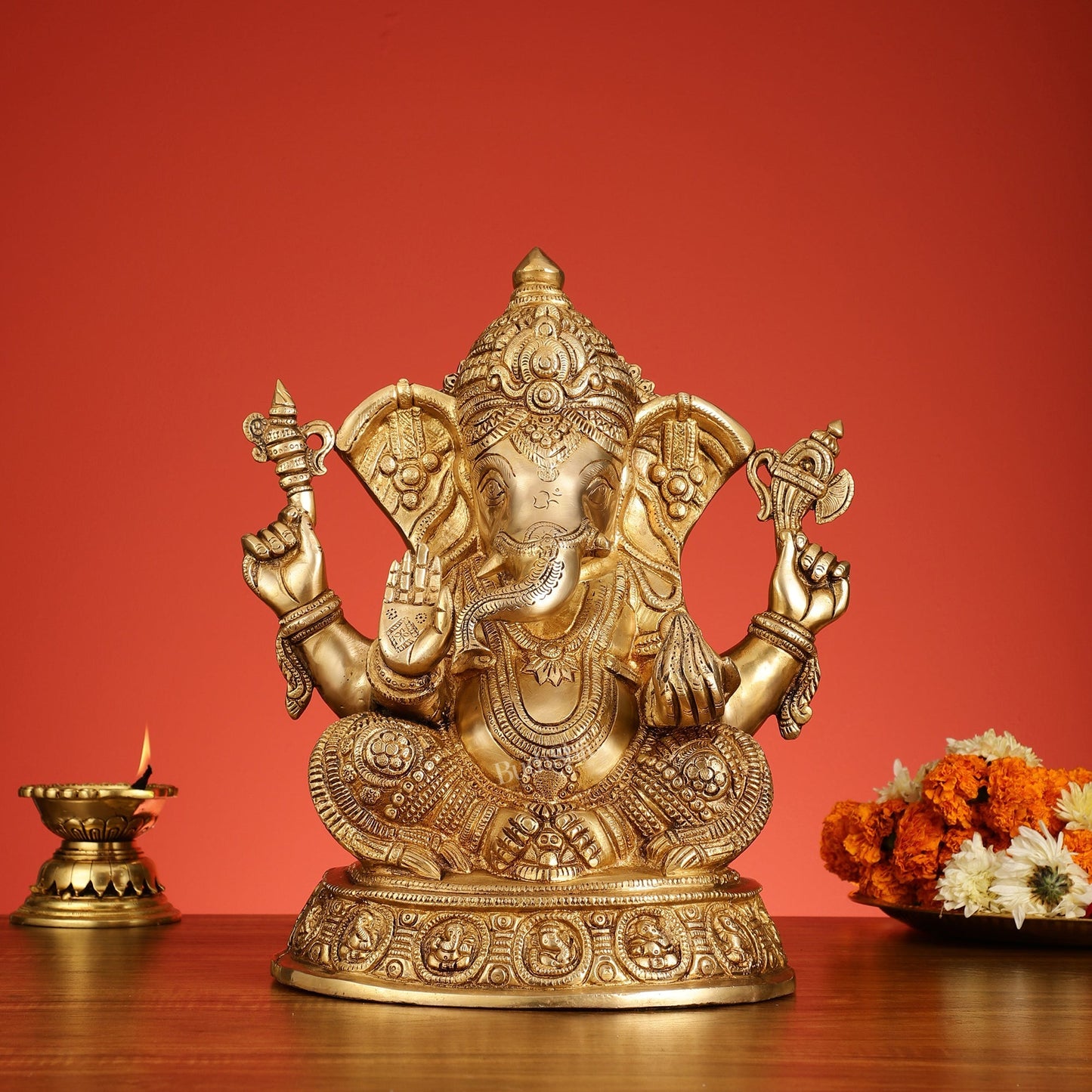 Brass Superfine Lord Ganesha Idol with right side trunk 15 inch