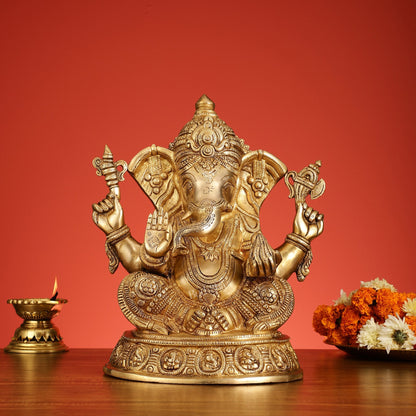 Brass Superfine Lord Ganesha Idol with right side trunk 15 inch