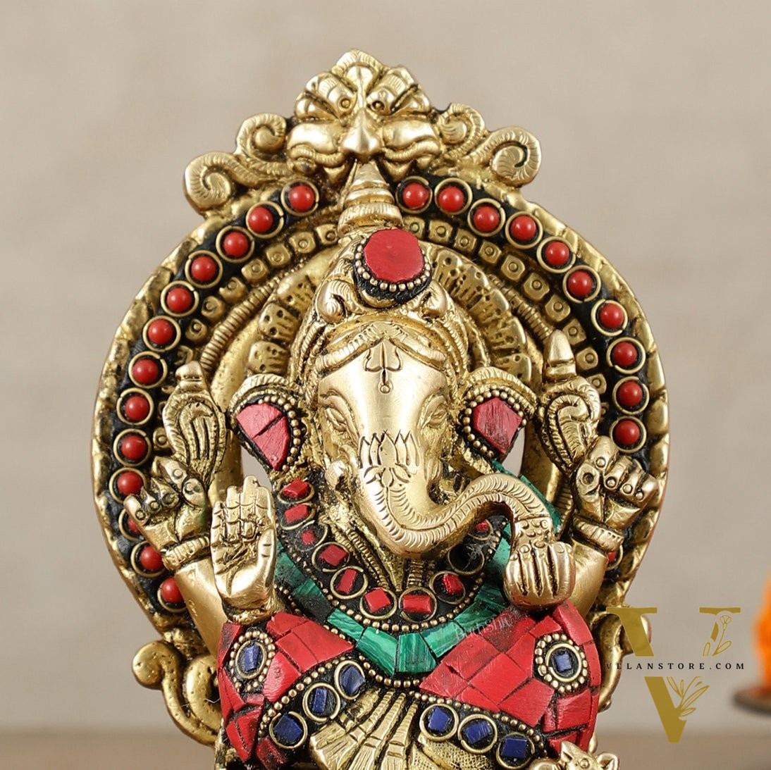 Brass Superfine Lord Ganesha idol with stonework 6"