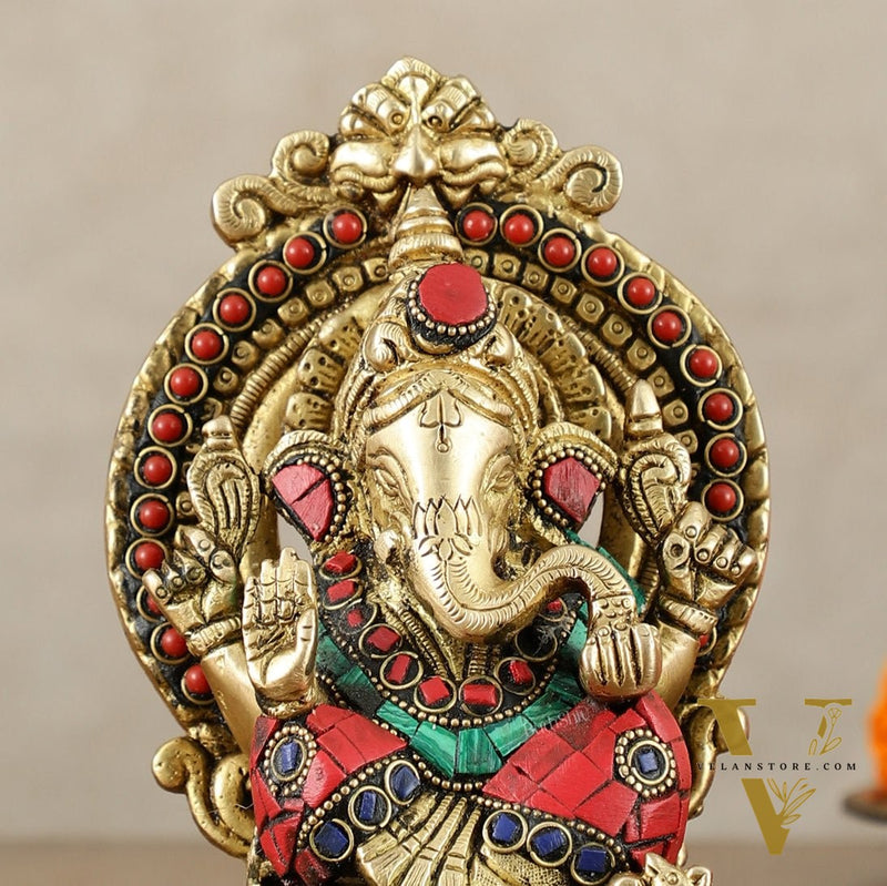 Brass Superfine Lord Ganesha idol with stonework 6"