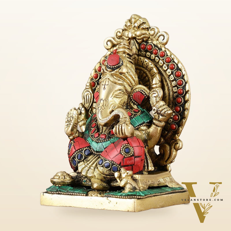 Brass Superfine Lord Ganesha idol with stonework 6"