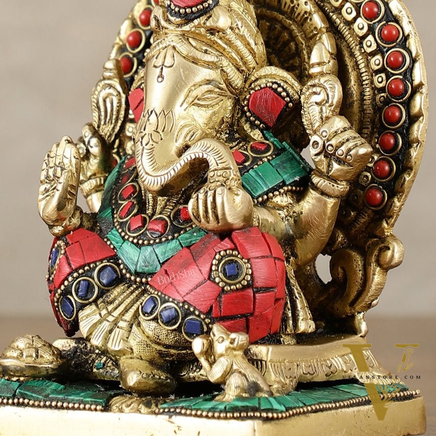 Brass Superfine Lord Ganesha idol with stonework 6"