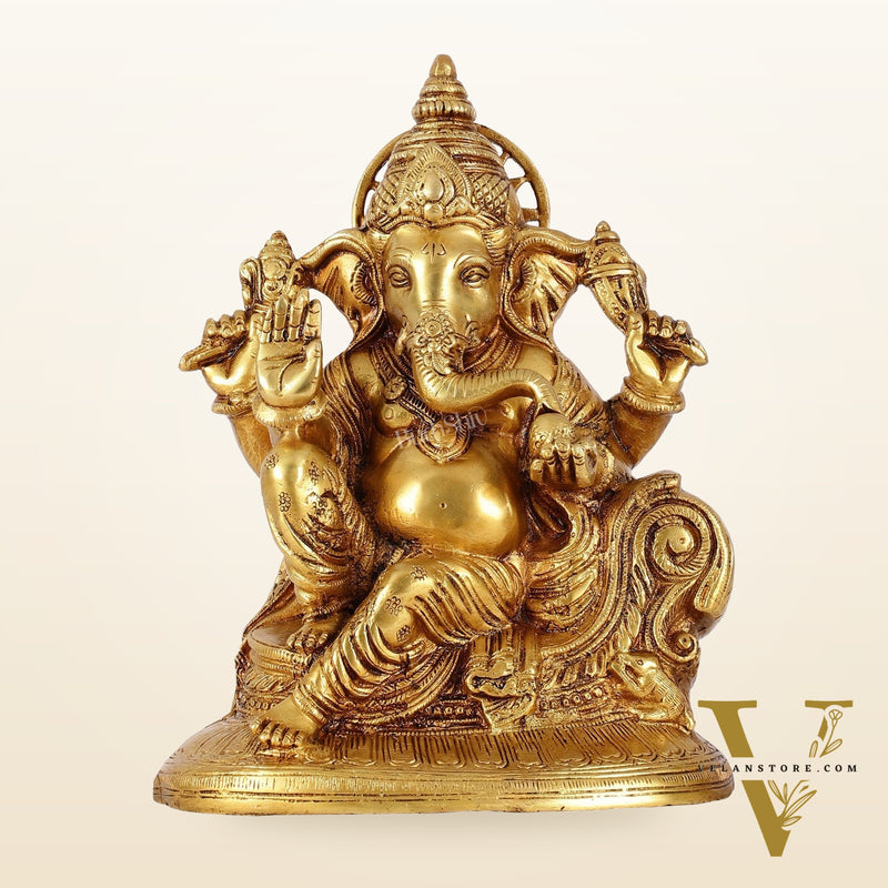 Brass Superfine Lord Ganesha Murti - 10 Inch idol