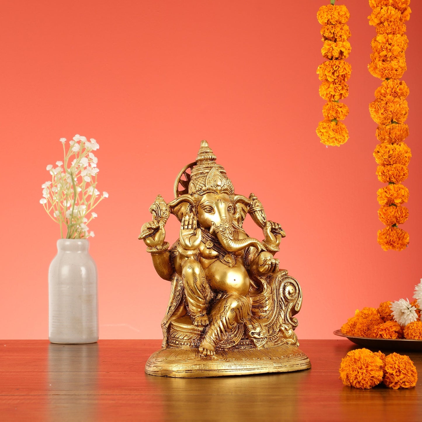 Brass Superfine Lord Ganesha Murti - 10 Inch idol